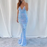 vinca sunny sparkling sky blue sequin mermaid prom dresses v neck sexy backless formal evening party gown vestidos de gala