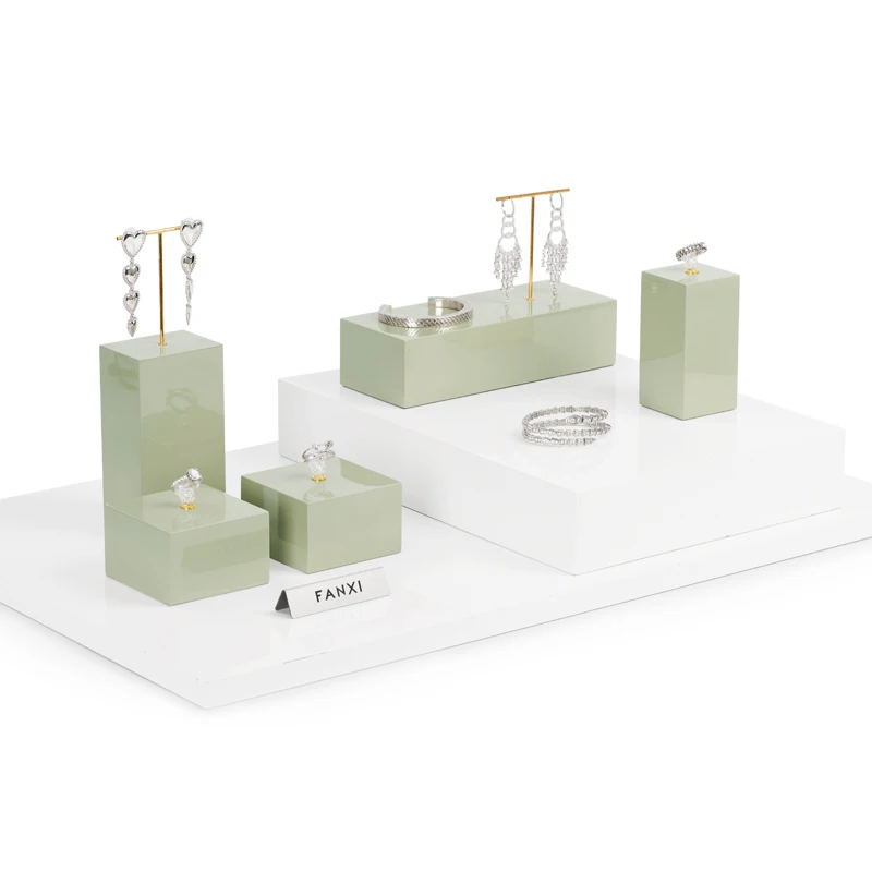 Oirlv Minimalism Gloss Lacquered Solid Wood Ring Bracelet Square Holder Earring Pendant Jewelry Organizer Display Set