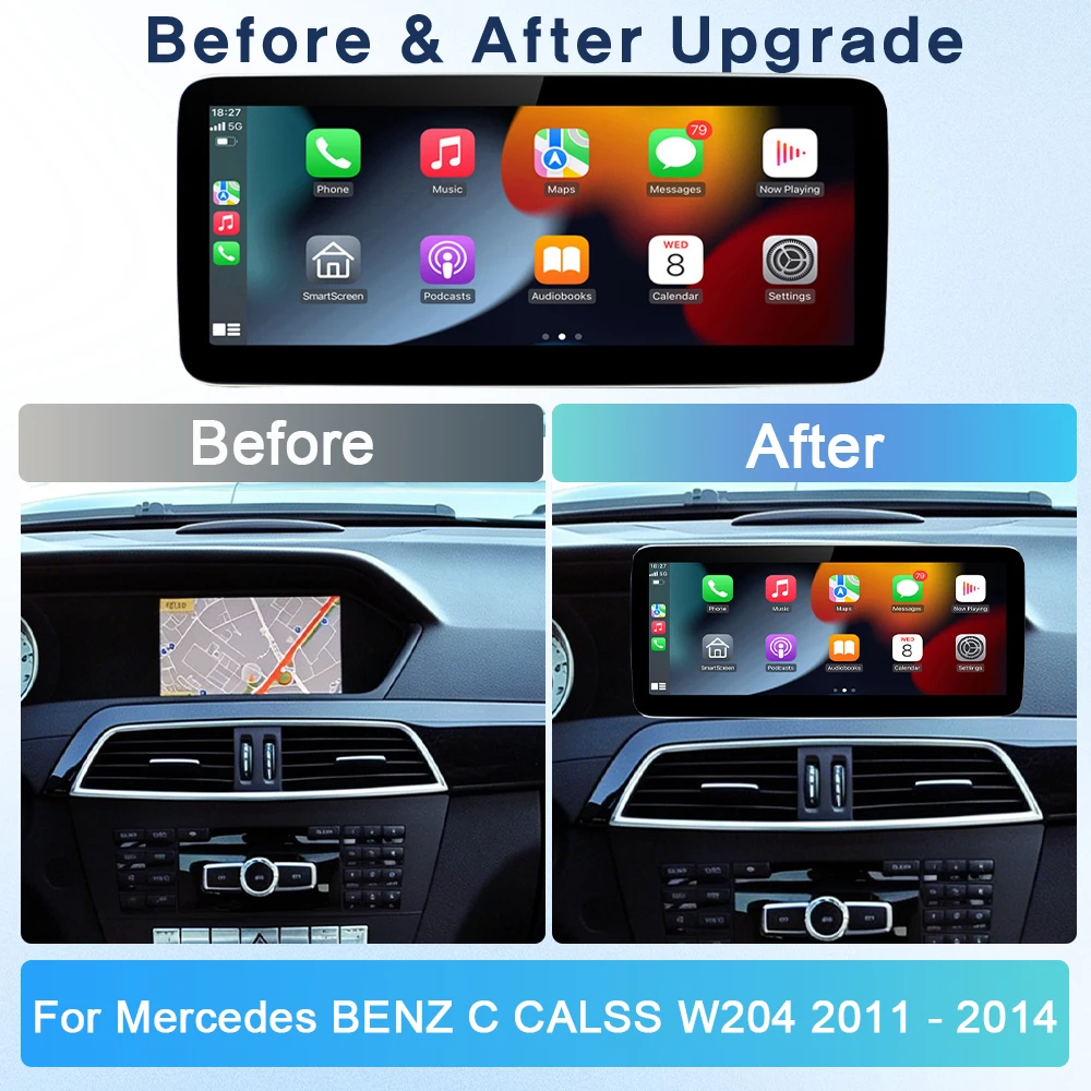 Фото 12,3-дюймовый Android 16 Carplay Auto для Mercedes-Benz C-класса W204 2011-2014, автомобильная мультимедийная система 2400*900P, проигрыватель, стерео, GPS, 4G №2