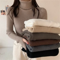 new women turtleneck sweaters winter autumn solid long sleeve knitted pullovers female thick loose casual base shirt top