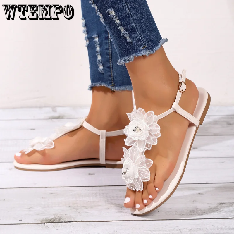 WTEMPO Plus Size Clip-toe Sandals Women's Summer Fashion Flowers Sandals Comfortable Flat Buckle Shoes Wholesale Dropshipping