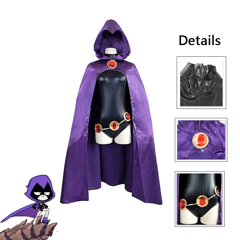 

Anime Superhero Cosplay Costume Bodysuit Purple Hooded Cloak Jumpsuits Outfit Cape Unisex for Women Halloween Party Role Play