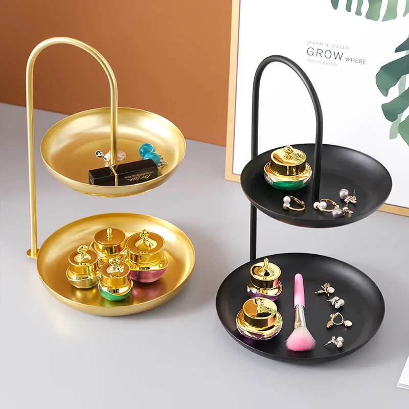 

1PC Nordic Luxury Jewelry Display Rack Iron Art Organizer For Cosmetics Golden Makeup Storage Tray Decoration Plate Home Decor