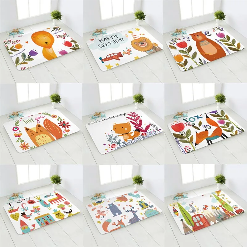 

Welcome Doormat Entrance Mat Cute Fox Animal Printed Anti-Slip Floor Mat Bear Rabbit Elephant Area Rugs Front Door Mat Carpet