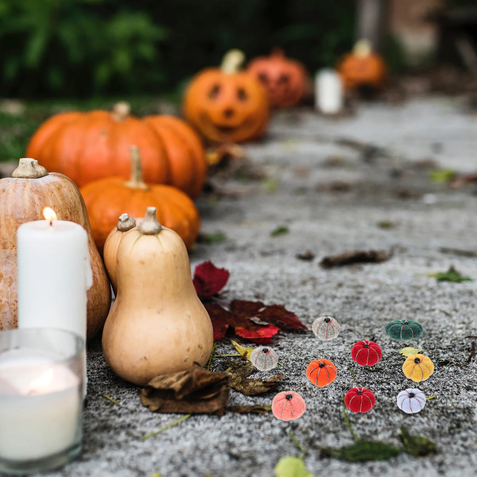 

Pumpkin Felt Pumpkins Ornaments Woolthanksgiving Pomautumn Mini Harvest Fall Decorationhanging Poms Tree Fabric Lifelike Craft