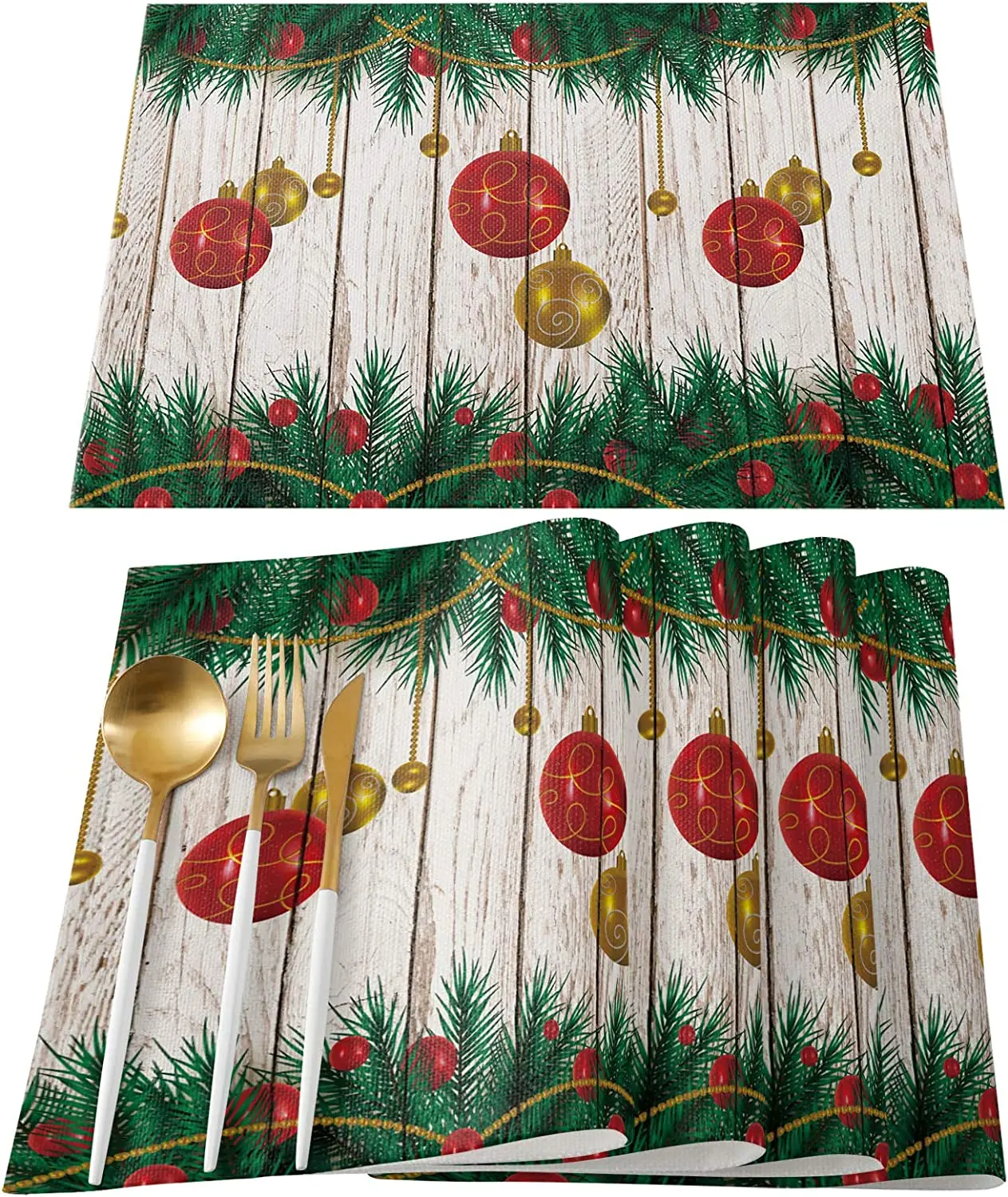 

Placemats Set of 4 Christmas Balls Decor Placemats for Dining Table Washable Mats Burlap Cloth Table Mats for Home Kitchen Party