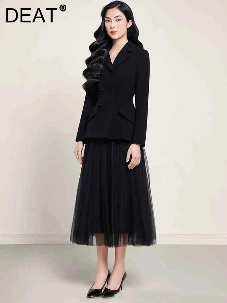 DEAT Элегантный комплект из 2 предметов пальто с двойными пуговицами и карманами