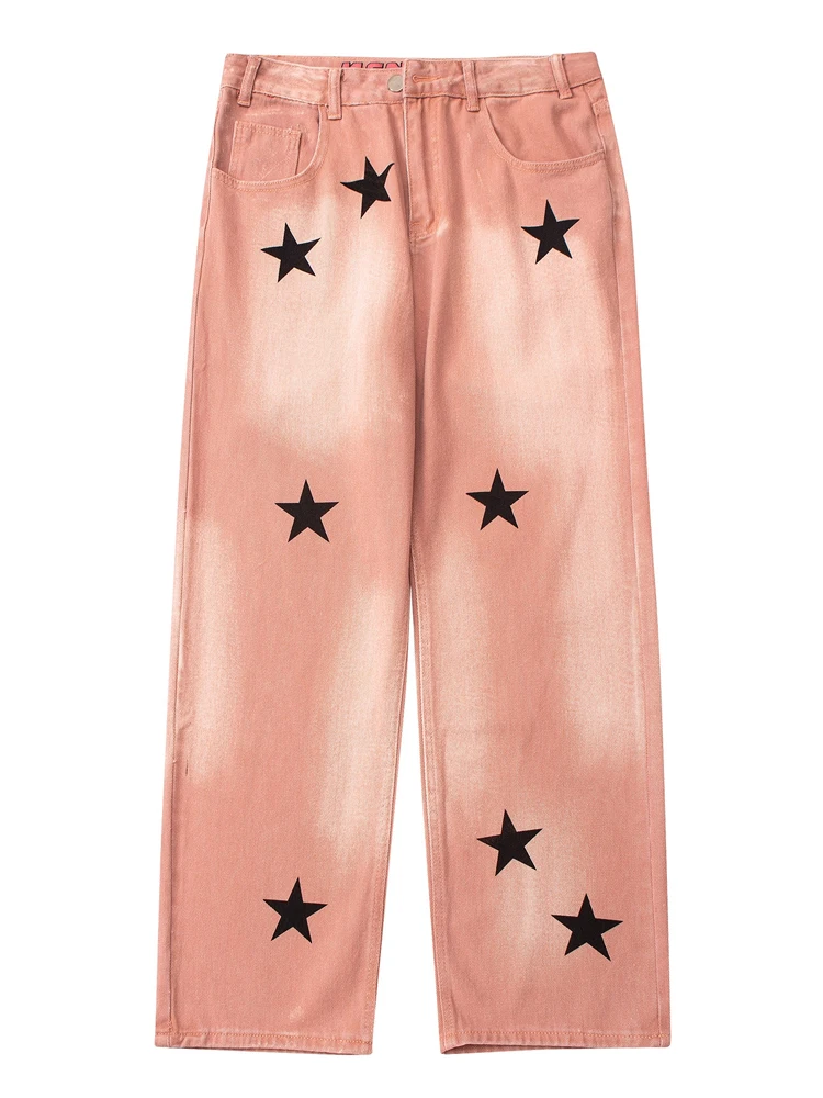 Men's Loose Jeans Straight FashionPrint Streetwear Man Pants Blue Baggy Jeans Comfy Wide Leg Trousers High Street Pants Clothes