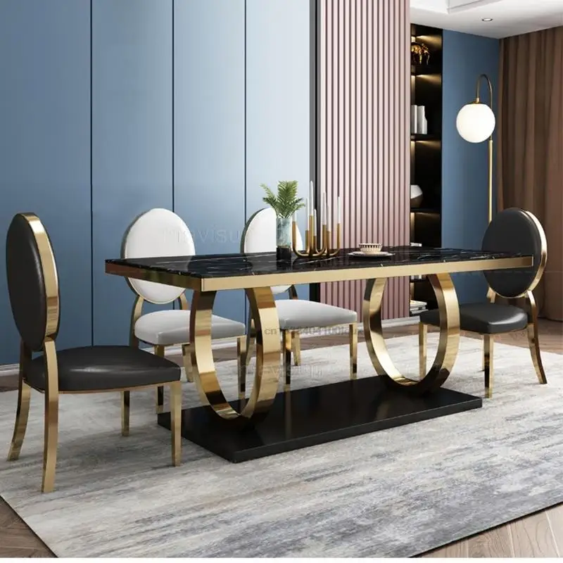 

Modern Luxury Kitchen Tables For Household Furniture Set Marble Tabletop Metal Frame Salon Console Dining Table And Chairs