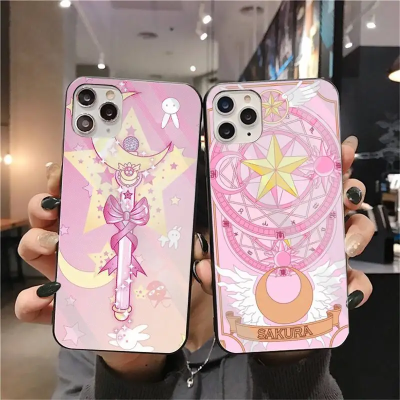 

Bandai Cute Pink Sailor Moon Phone Case Tempered Glass For iPhone 13 12 Mini 11 Pro XR XS MAX 8 X 7 Plus SE 2020 Soft Cover