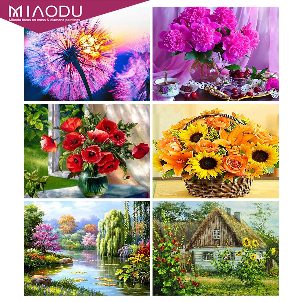 

Miaodu Diamond Painting Flowers Rhinestones Picture Diamond Mosaic Landscape Cross Stitch Home Decor Embroidery Art Kits