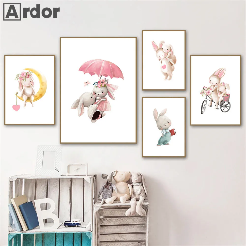 Настенная картина с животными для детской комнаты постер изображением кролика и