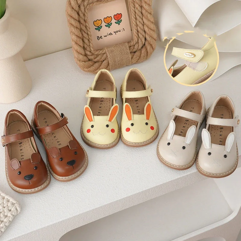 

Children Leather Shoes Girl's Cute Rabbit Shallow French steady shoes Baby's Quality Leather Casual Leather Size 21-30