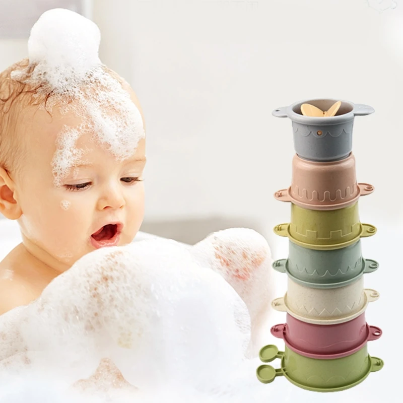 Hourglass Stacking Block Shower Nesting Cup Bath Toy for Babies 3M/6M/9M Neutral N0HD