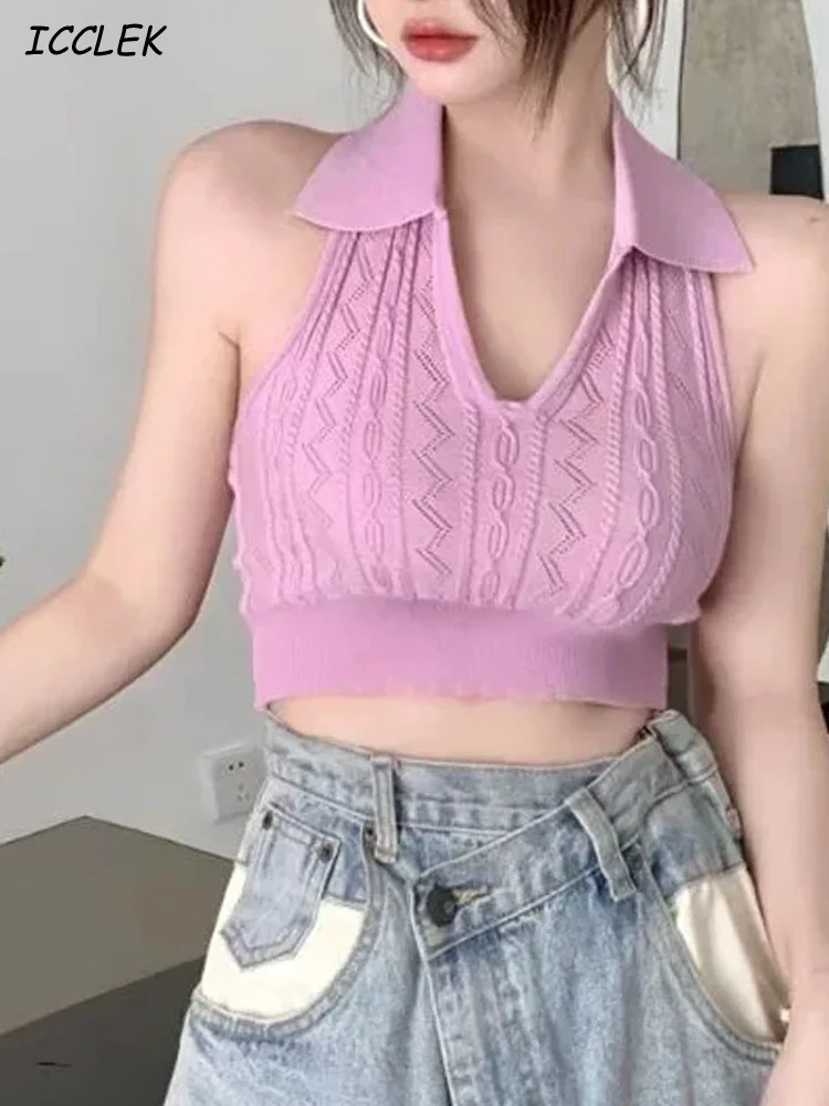 

Пикантный укороченный топ с открытой спиной Icclek для вечерние, винтажный трикотажный Y2K короткий топ, женская модная уличная одежда 2022, Прита...