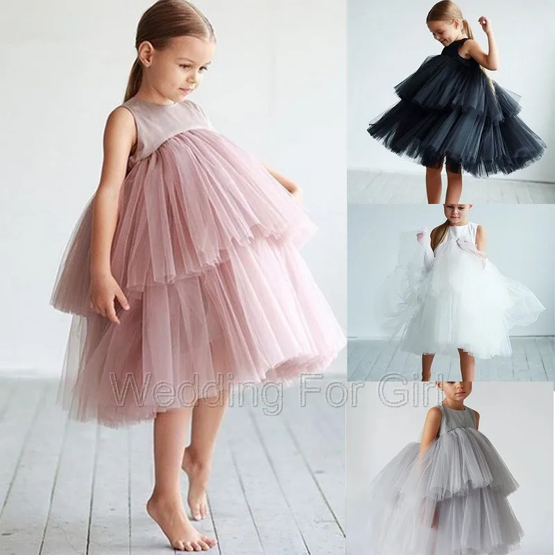 

Customize Simple Flower Girl Dresses Tulle Layers Hot Selling 2022 Celebrity Kids Satin Prom Gowns