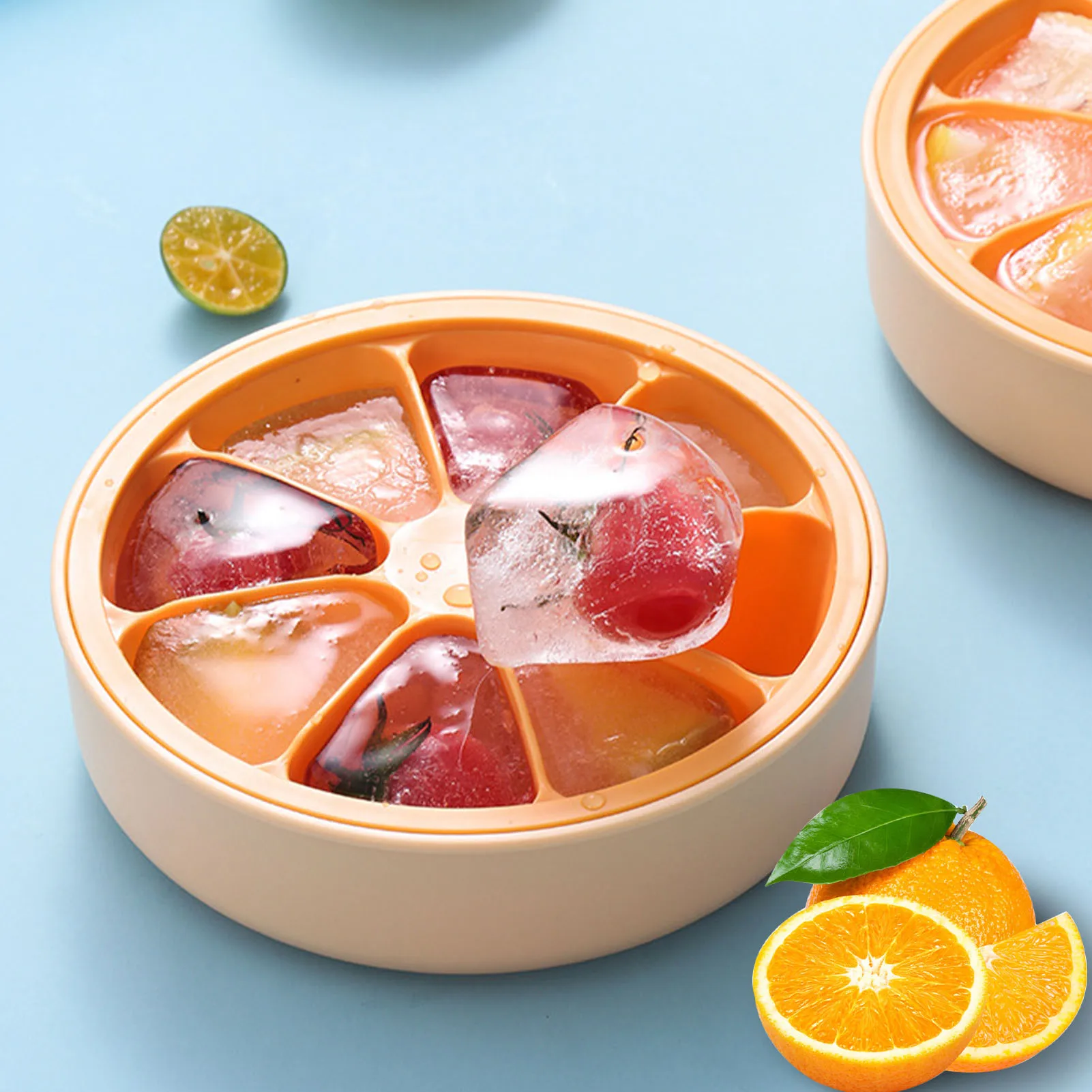 

8 Grids Ice Cube Tray 8 Grids Ice Cube Tray Round Ice Cube Maker Box Orange Shaped Easy To Release Durable Ice Cube Container