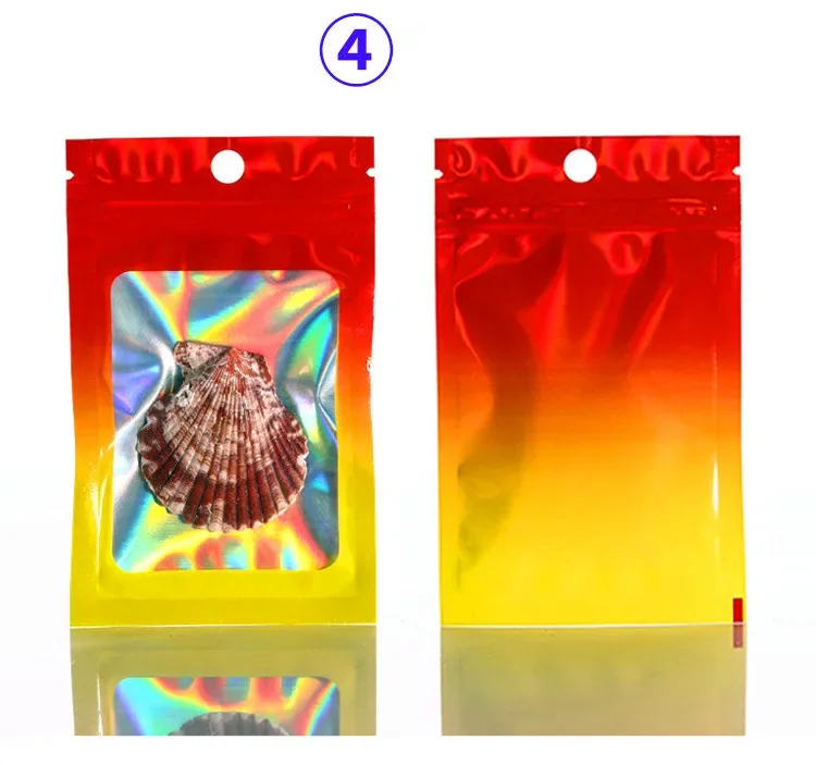 

100/300PCS Hologram Gradient Aluminum Foil Ziplock Window Bag DIY Holographic Jewelry Cosmetics Snack Gifts Packaging Pouches