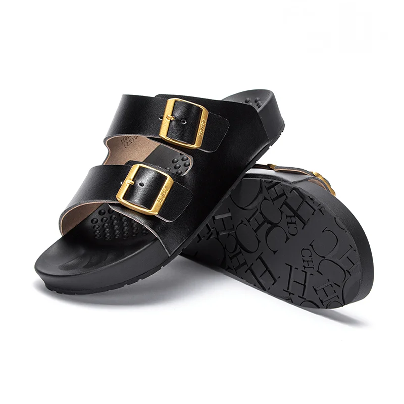 

Сандалии женские кожаные на плоской подошве, массажные шлепанцы на толстой подошве, Повседневная летняя Брендовая обувь для путешествий, ч...