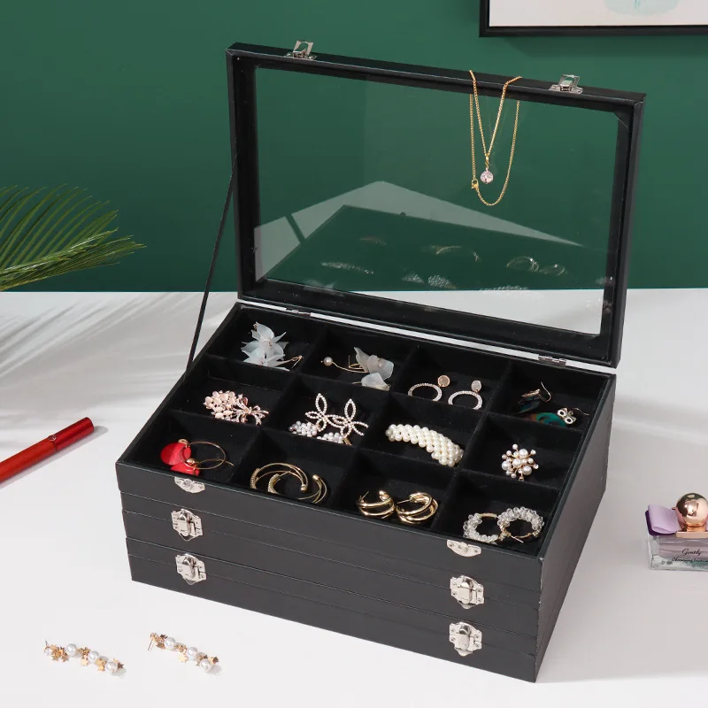 New Wooden Jewelry Display Box Jewelry Organizer Necklace Earing Card Storage Packaging Box with Dustproof Glass Cover