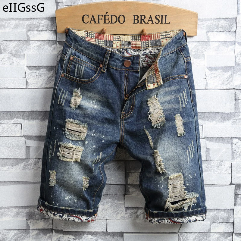 

2021 Fashion Denim Shorts Summer New Men's Retro Ripped Shorts Street Ripped Slim Denim Shorts Men's Brand Clothes