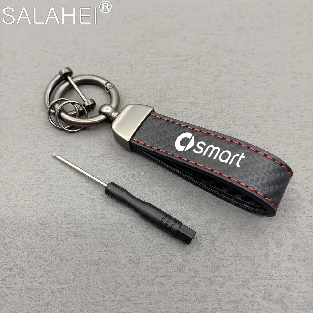 

Car Carbon Leather Keychain Metal Key Ring High-End 4S Gift Pendant For Smart Fortwo Forfour 453 451 450 Smar Auto Accessories