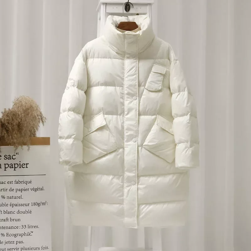 

2022New 90% White Duck Down Thick Warm Jacket Female Parkas Winter Loose Long Fashion Feather Down Coat Snow Outwear