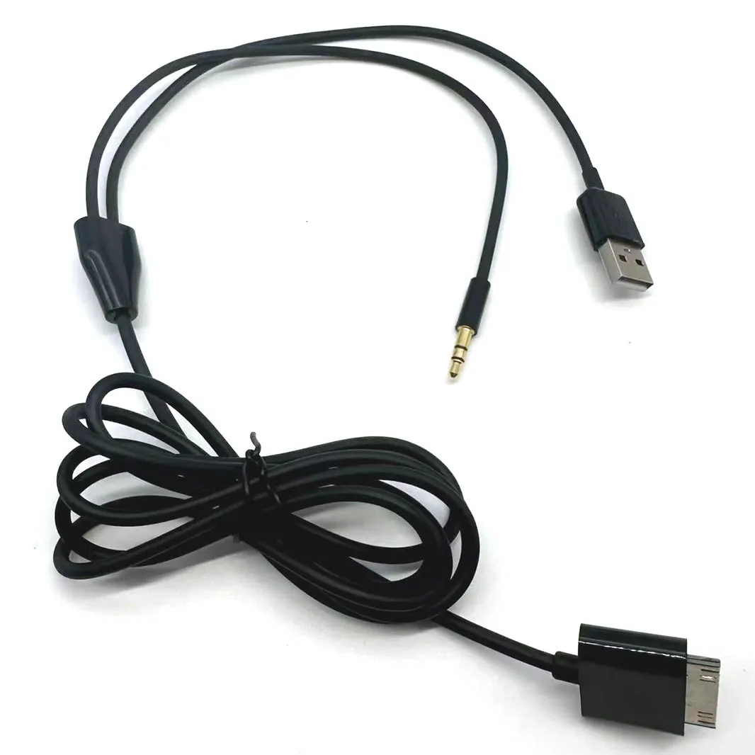 Фото 1 шт., 30-контактный кабель для зарядки USB с разъемом 3,5 мм для автомобиля, для iPhone 4/4S, iPod Nano/Touch, iPad 2/3, черный/белый №1