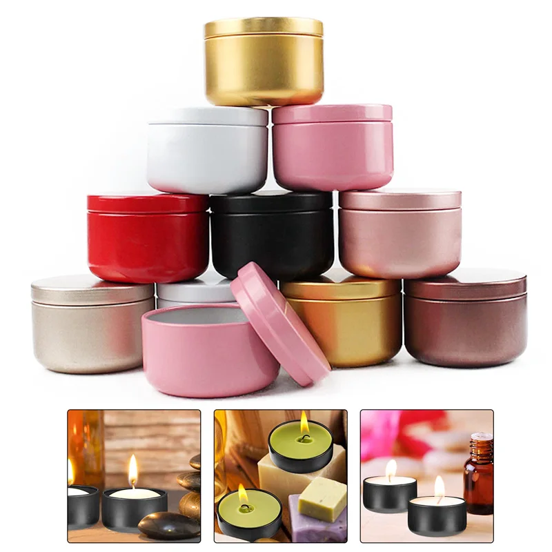 

10pcs Aluminum Candle Tin 50ml Round Candle Containers Cosmetic Jars Oil Cream Pot Solid Aromatherapy Sealed Metal Can Travel