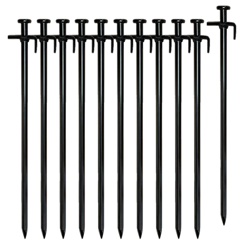 

ELOS-10Pcs Pack Multiuse Heavy Duty Steel Tent Stakes Tarp Pegs Camping Stakes Ice Pegs for Outdoor Camping Canopy