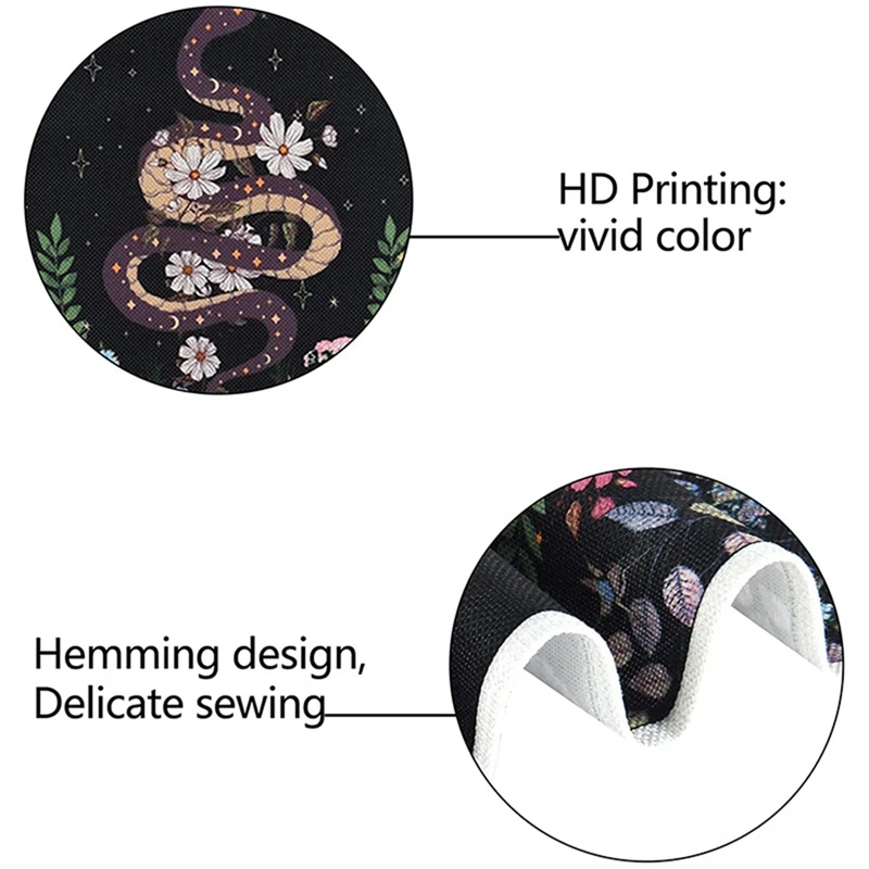 Pack Of 2 Moon Phase Tapestry Flower Floral Moth Snake Black Background Wall Hanging