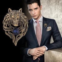 animal wolf brooches men rhinestones vintage wolf lapel pins for mens women suit shirt accessories collar pin jewelry badge gold