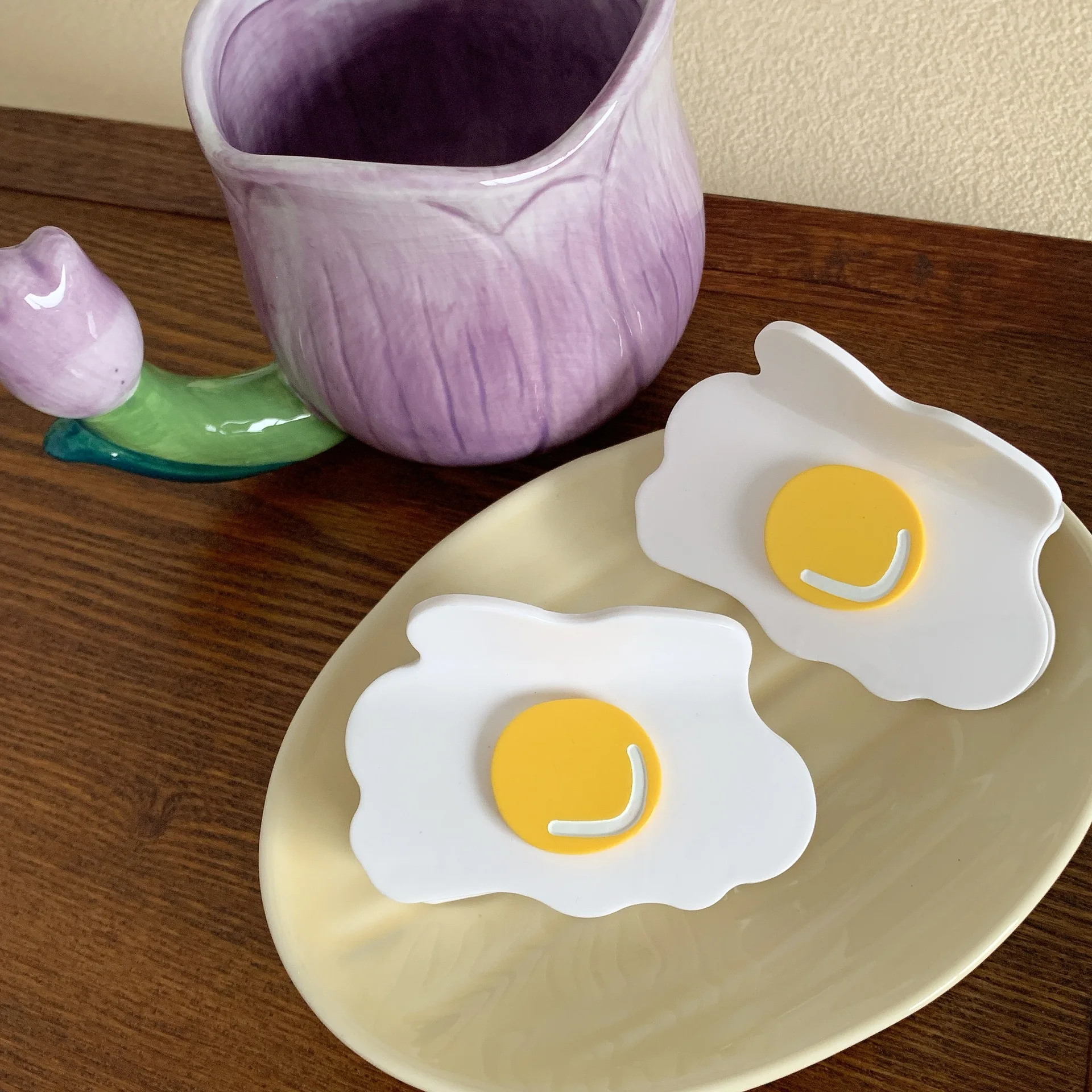 DuoShang милые заколки для волос в виде яиц-пашот экологически чистые из ацетата