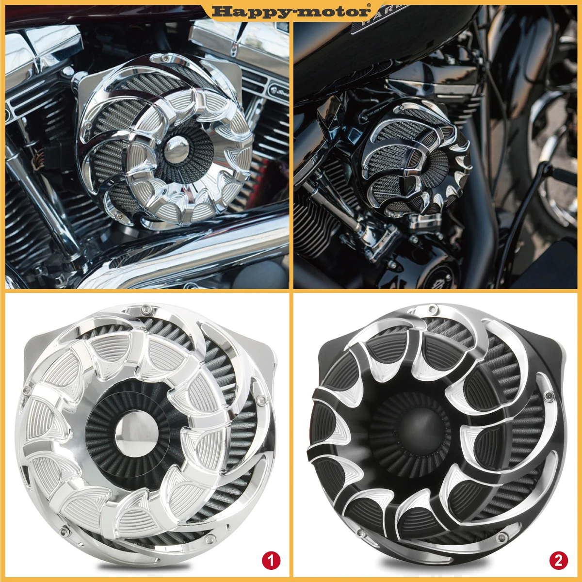 Chromed/black Gray CNC cut air cleaner AIR intake filter breather Fit For 08-16 FLHTC Electra Glide Classic