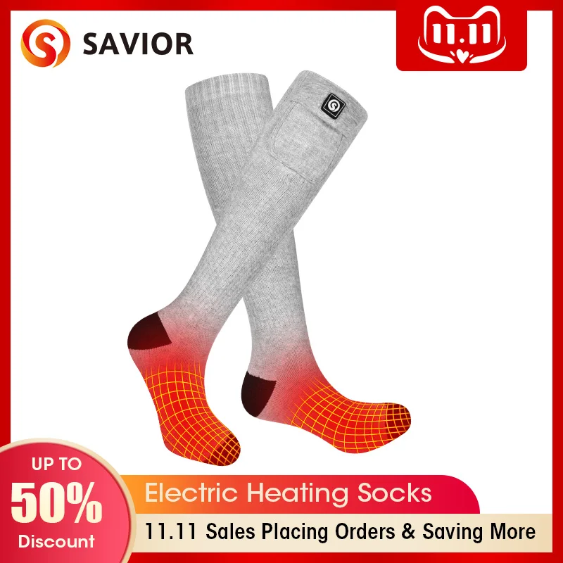 SAVIOR HEAT Cotton Socks Wome‘s Winter Knee Heated Socks Rechargeable Battery Thermal For Men Antislip Warm Socks Outdoor Sports