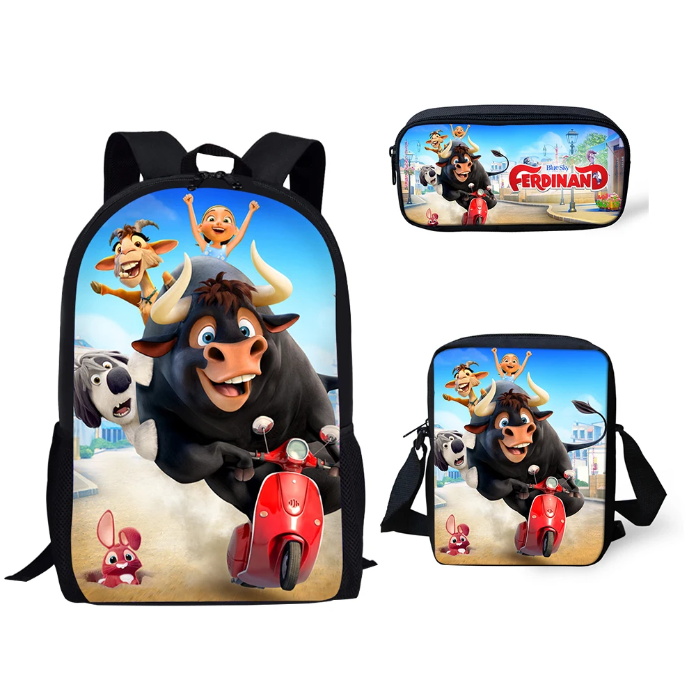 

Popular Funny Novelty Ferdinand 3pcs/Set Backpack 3D Print School Student Bookbag Travel Laptop Daypack Shoulder Bag Pencil Case