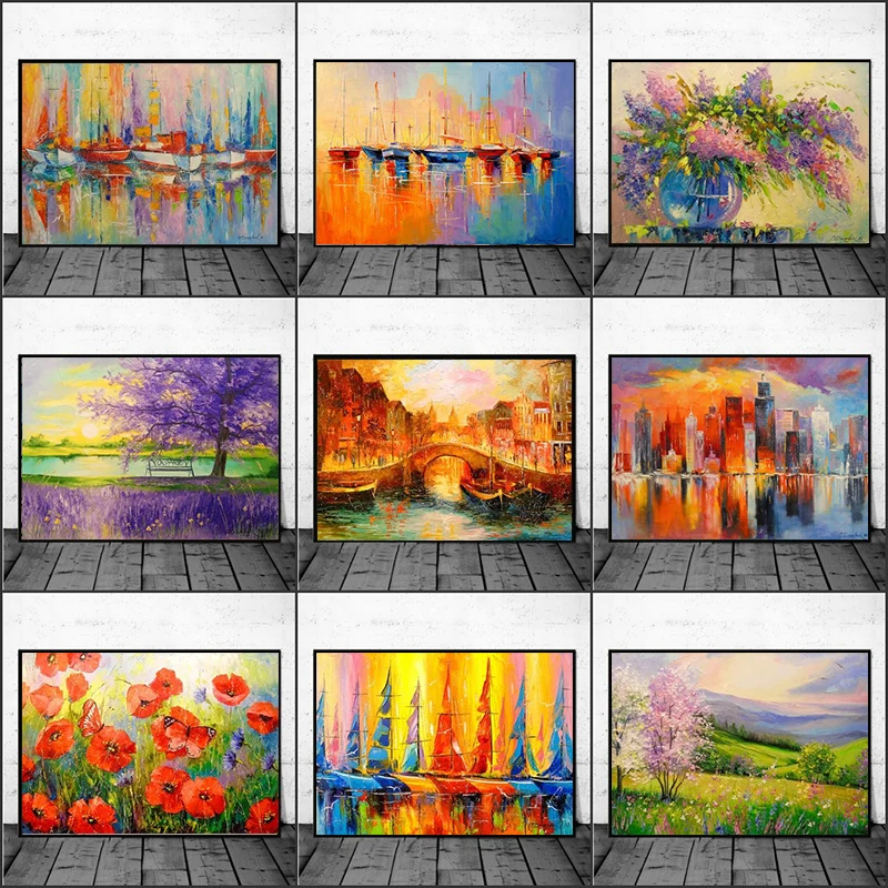

Colorful Rainbow Boats Tree of Happiness Posters and Prints Canvas Painting Wall Art Picture for Living Home Decoration