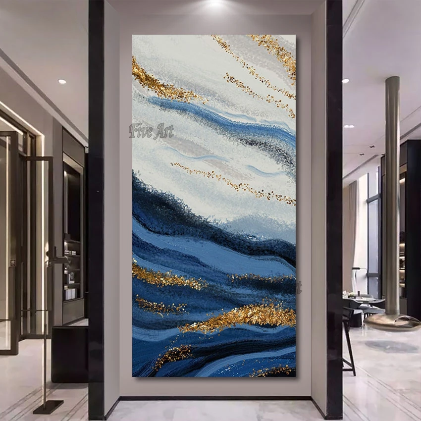 

Large Size Gold Foil Dark Color Modern Abstract Acrylic Painting 100% Handmade Wall Decor Canvas Art Handmade Picture Frameless