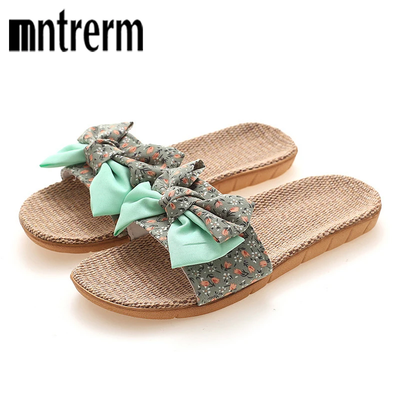 

Новинка 2022, модные домашние тапочки Mntrerm с большим бантом, легкие льняные летние и женские шлепанцы, домашняя семейная переноска