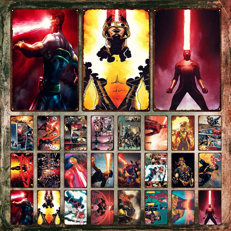 

Металлический постер Marvel Cyclops, первый внешний вид в «x-Men», металлический знак Скотт Саммерс, мутант, жестяной знак, железная живопись для дек...
