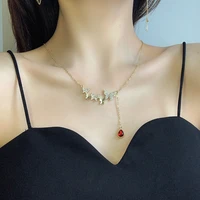 vintage fine fashion gold color thin chain summer necklace jewelry chic crystal butterfly red water drop necklace for women gift