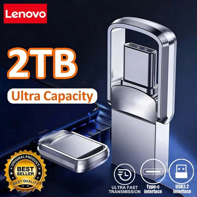 Фото Флеш-накопитель Lenovo Metal U Disk 2 ТБ с интерфейсом USB3.2 Type-C для передачи данных между мобильным телефоном и компьютером, большая емкость. №1