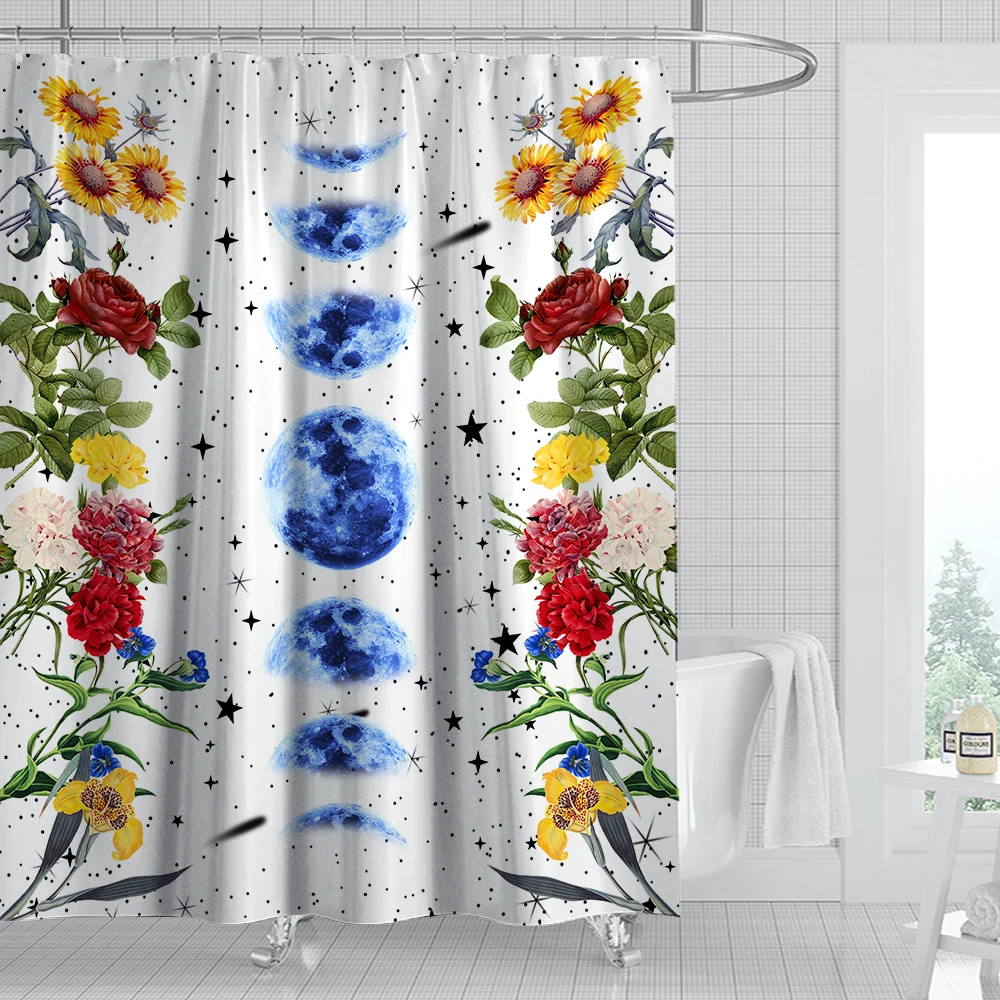 

Штора для душа в современном скандинавском стиле, водонепроницаемые украшения для ванной комнаты, с рисунком Солнца и Луны, красивые декора...
