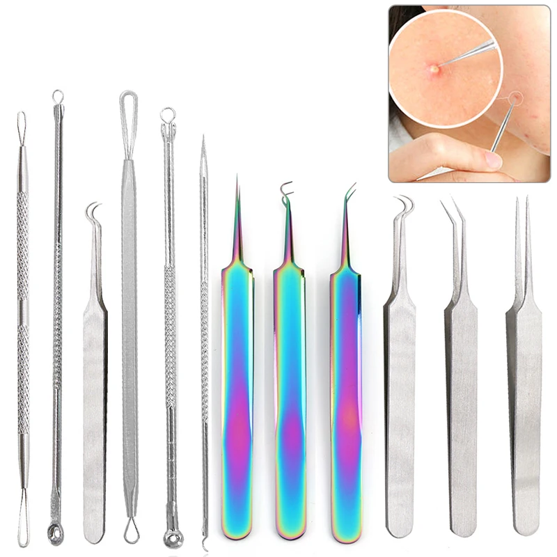

Blackhead Remover Stainless Needles Acne Comedone Pimple Extractor Remover Tool Black Dots Acne Clip Tweezer Face Care Kit