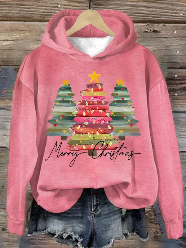 

Merry Christmas Women's Hoodie Christmas Tree Print Pullover Clothes Holiday Party Women Top Sweater Xmas Harajuku Sweatershirt