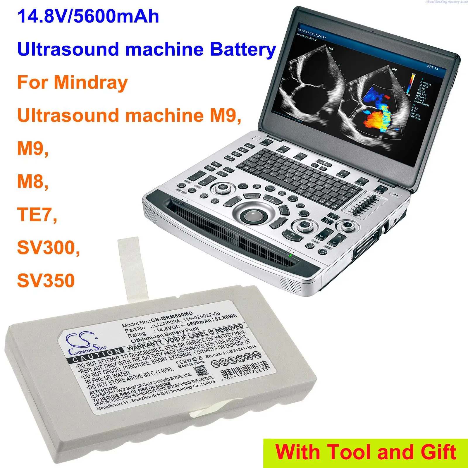 

GreenBattey 5600mAh Battery LI24I002A, 115-025022-00 for Mindray Ultrasound machine M9, M9, M8, TE7, SV300, SV350,SV-300,SV-350