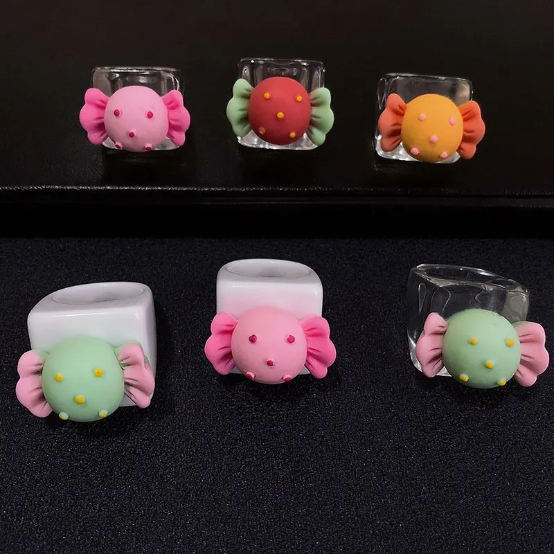 

New Cute Resin Candy Rings For Women Girls Colorful Sweet Acrylic Finger Rings Female Summer Jewelry Accessories Wholesale Gifts