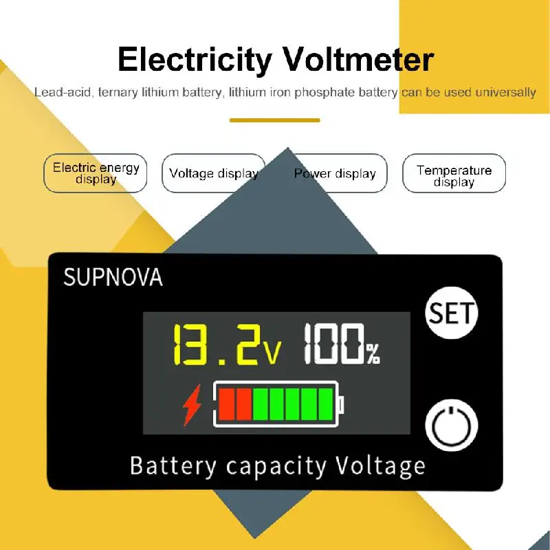 UYANGG Battery Capacity Indicator DC 8V-100V Lead Acid Lithium LiFePO4 Car Motorcycle Voltmeter Voltage Gauge 12V 24V 48V 72V