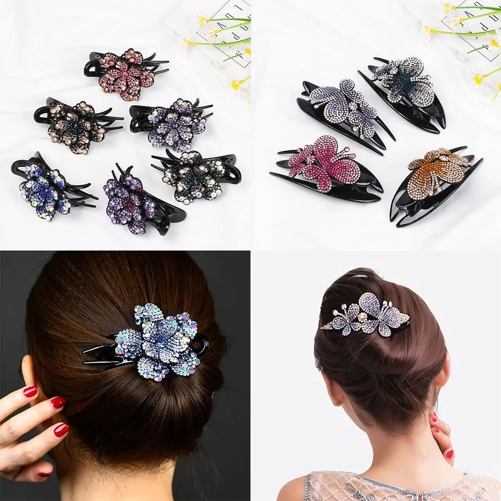 

Durable Flexible Dovetail Butterfly&Flower shape Styling Tools Hair Clips Barrette Rhinestone Hairpin