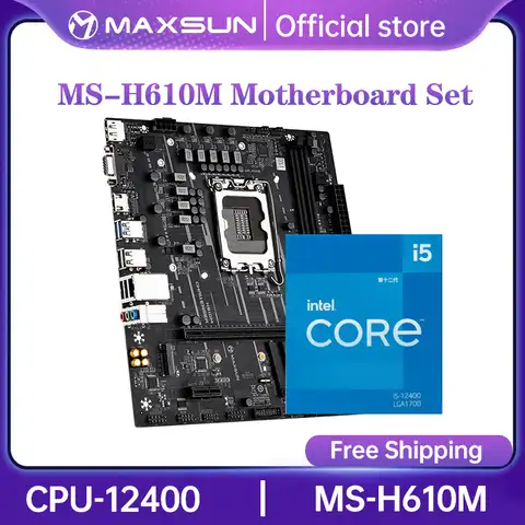 Комплект материнской платы MAXSUN Challenger H610M CPU Intel i5 12400F LGA1700 [новый, но без кулера] двухканальный DDR4 компьютер Combo